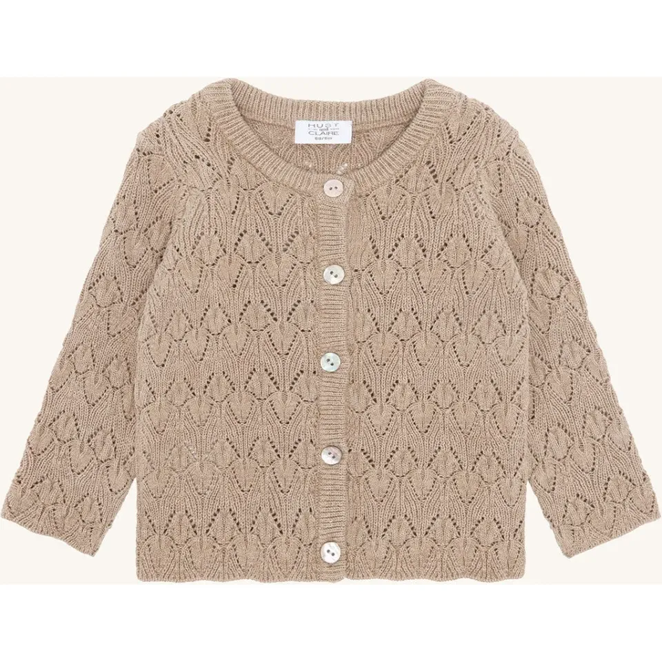 Hust & Claire Cilja Pointelle cardigan Biscuit økologisk bomuld