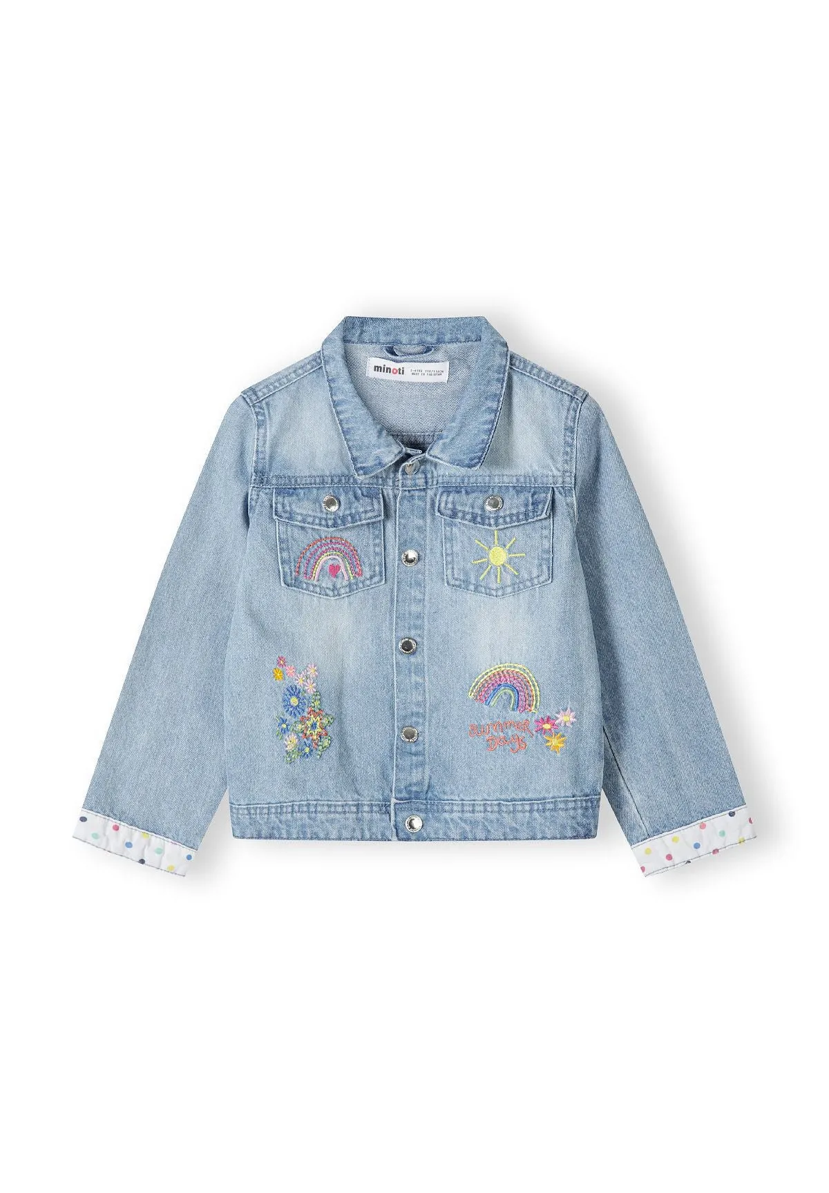 Minoti 42699 jeansjakke lyseblå broderi til piger