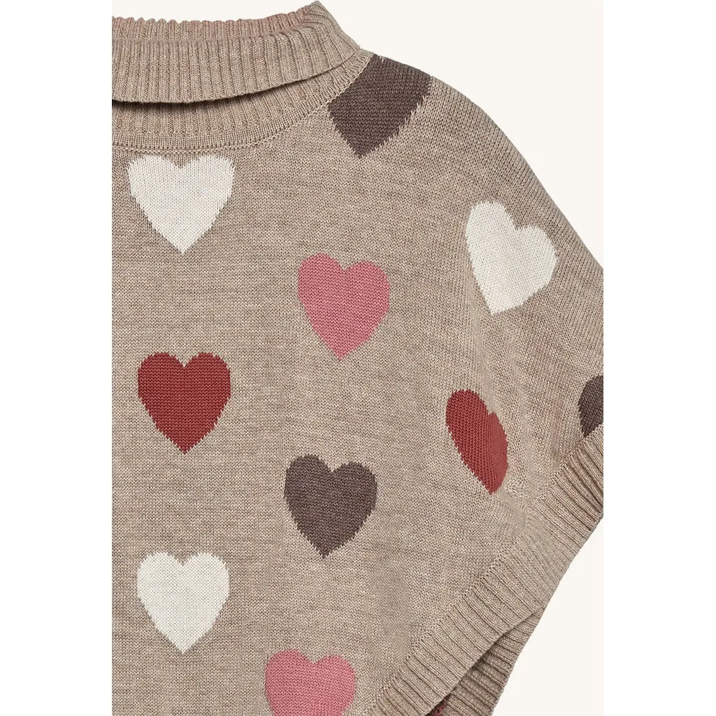 Hust & Claire Pinja Hearts poncho Biscuit økologisk