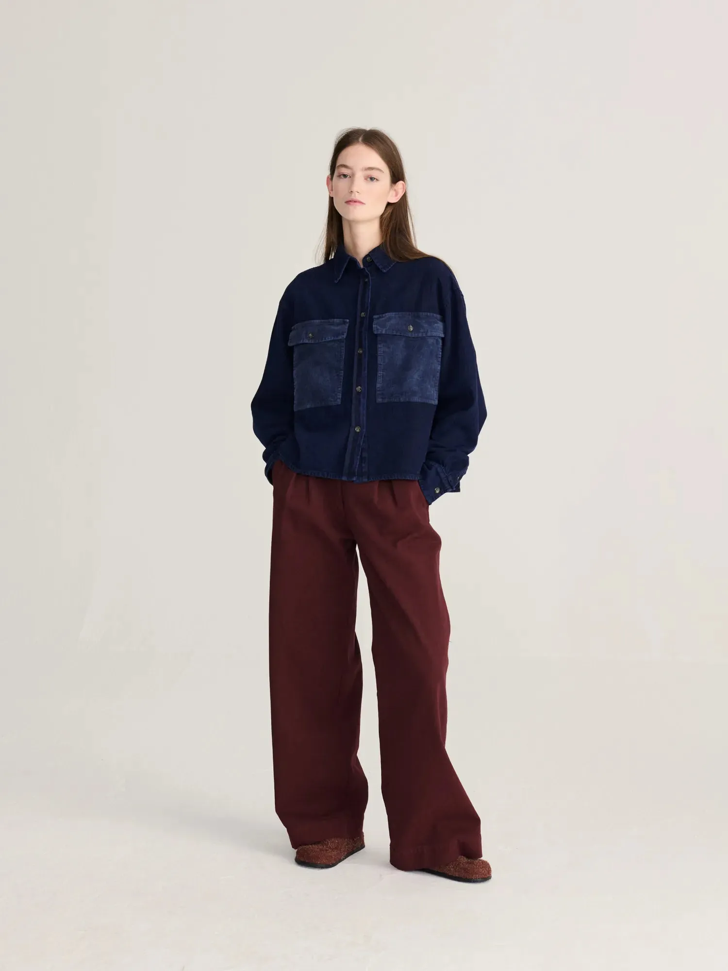Bobo Choses Big corduroy pockets light denim skjorte lyseblå bomuld