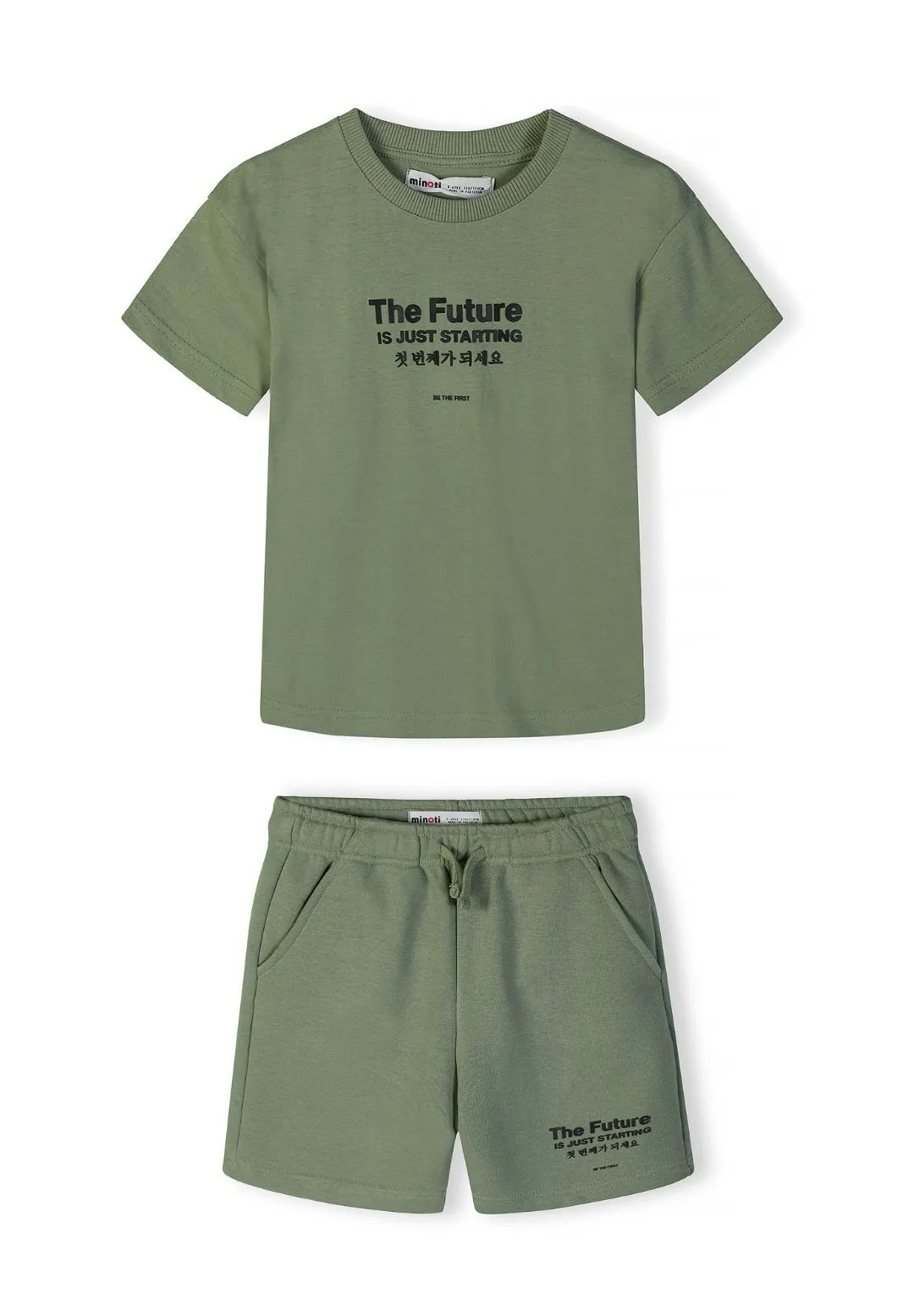 Minoti 44793 sæt til drenge oliven t-shirt shorts