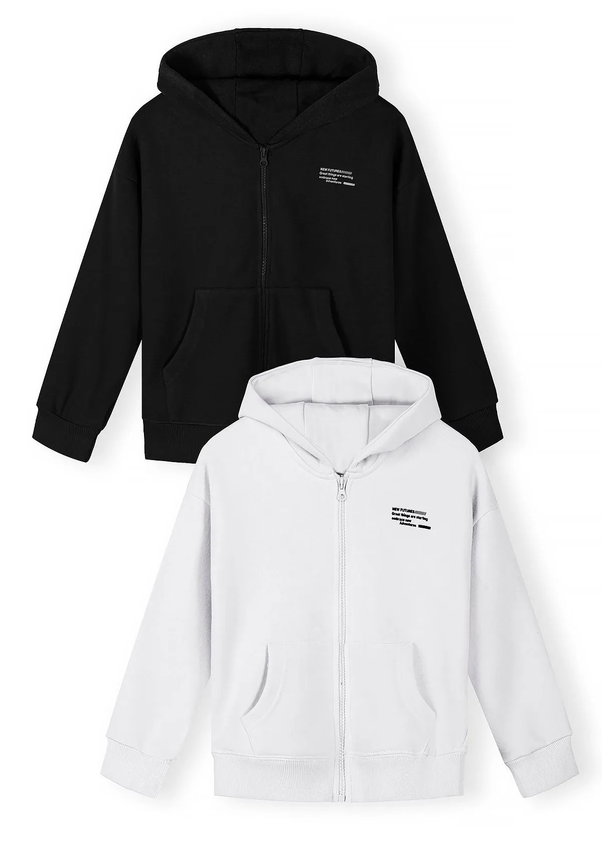 Minoti 44808 zip-hoodies 2-pak sort hvid bomuld