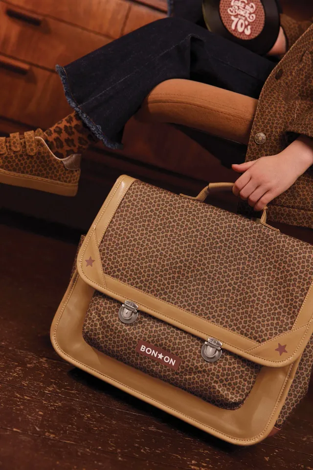Bonton skoletaske leopard bomuld 38x30 cm