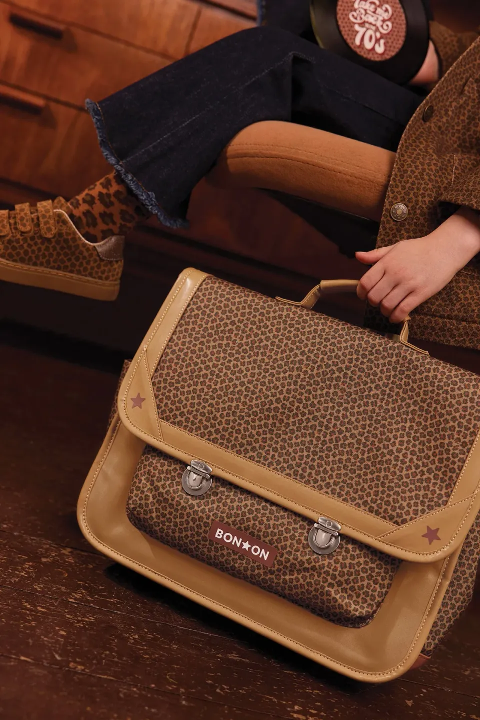 Bonton skoletaske leopard bomuld 38x30 cm