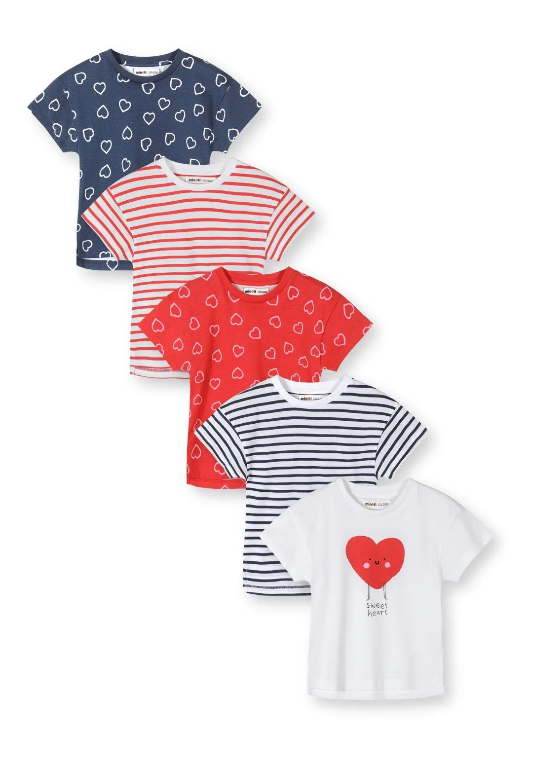 Minoti 44812 T-shirt 5-pak hvid hjerteprint til piger