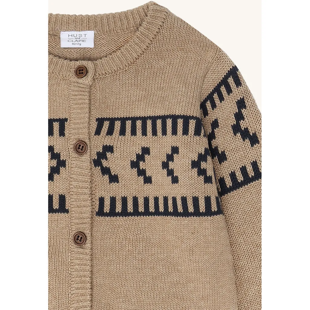 Hust & Claire Charli Knit Jacquard cardigan Biscuit økologisk