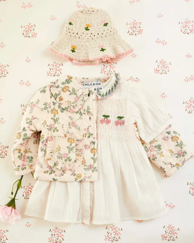 Emile et Ida kjole creme smock broderet bomuld