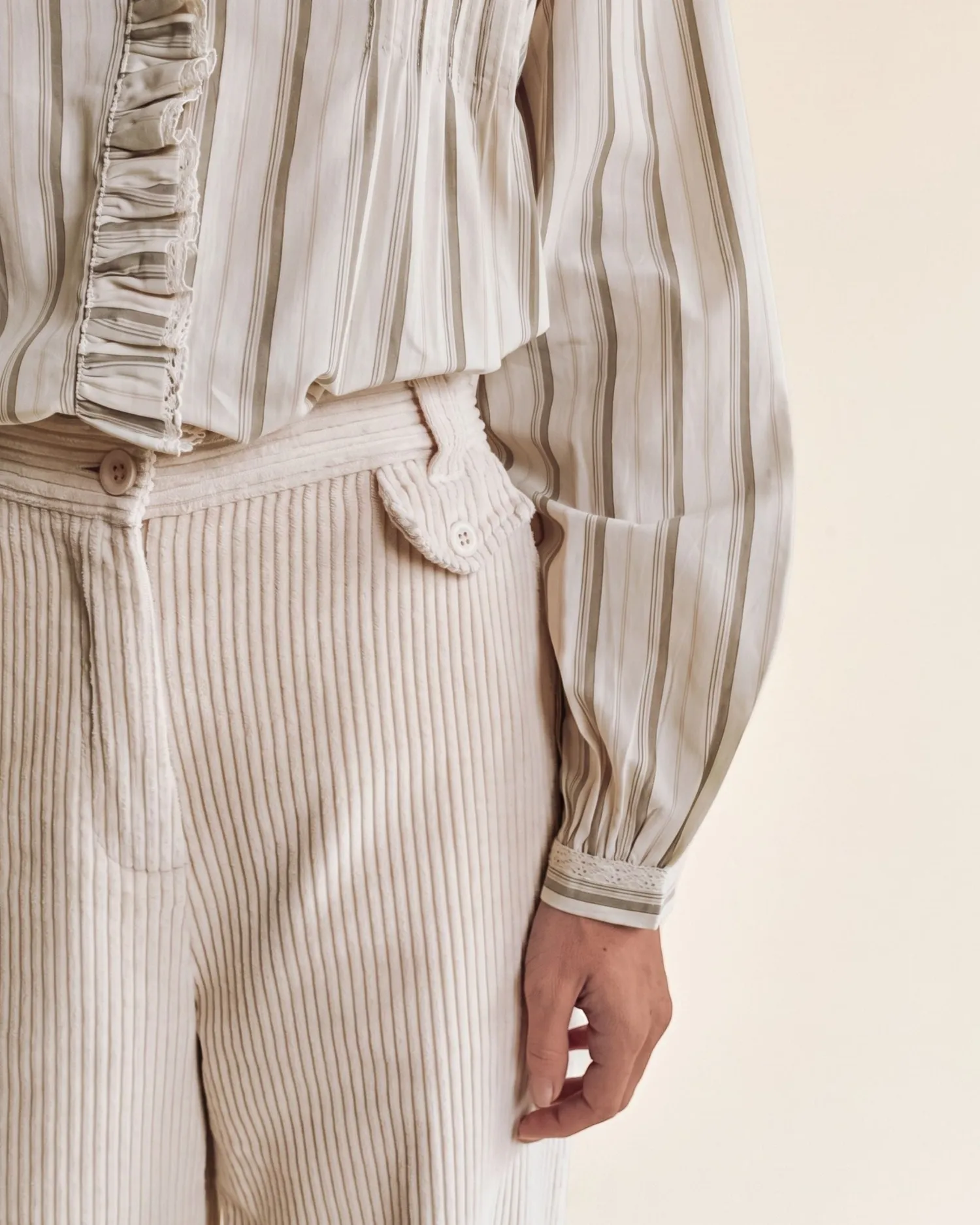 Emile et Ida Plissée Rayures Beige bluse beige stribet bomuld