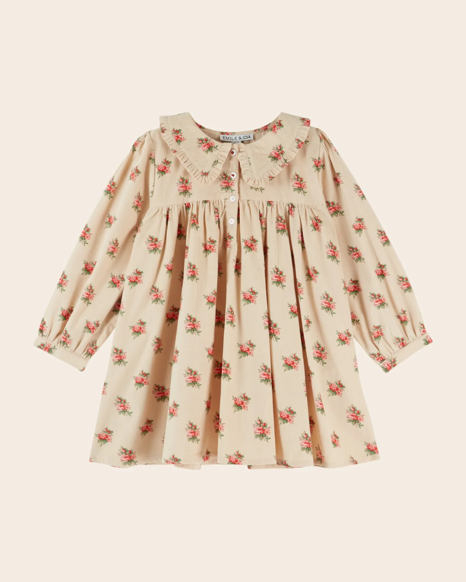 Emile et Ida blomstret velourkjole beige løs pige