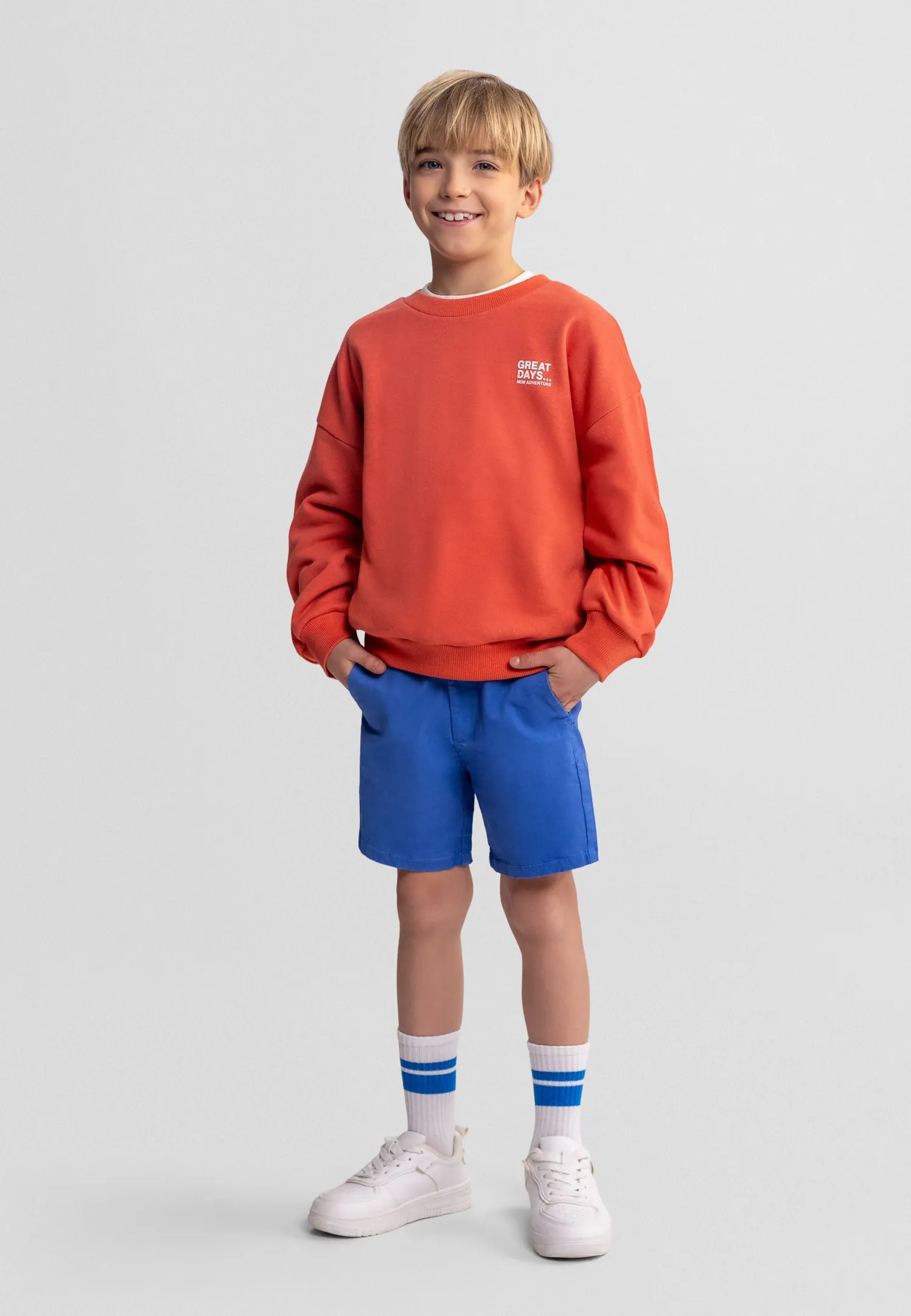 Minoti 44926 chinos shorts 2-pak blå drenge canvas