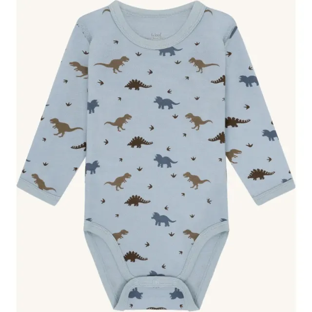 Hust & Claire HCBaloo Dino langærmet body Baby Blue uld
