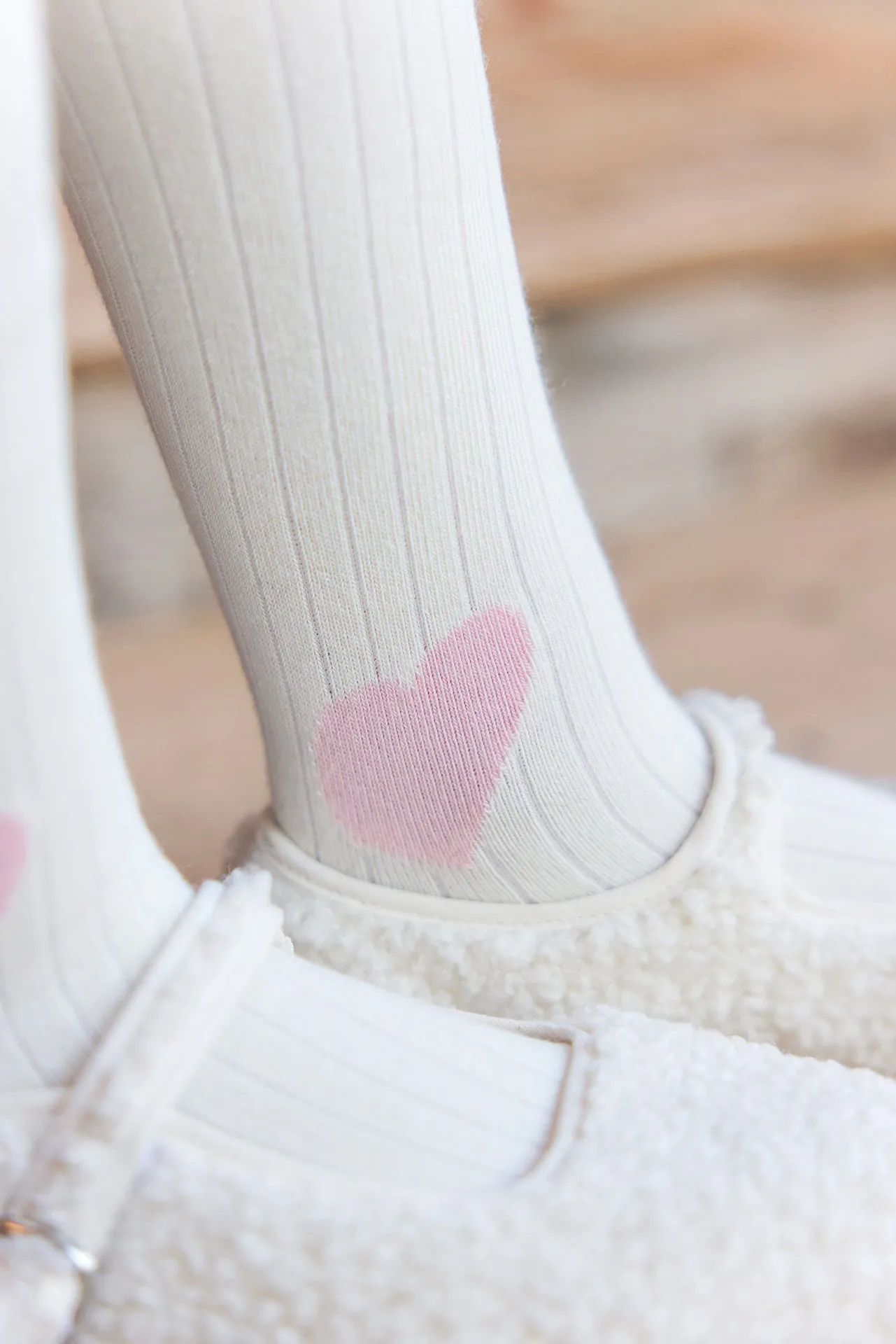 Bonton Mippy Ecru strømpebukser rib ecru hjerte