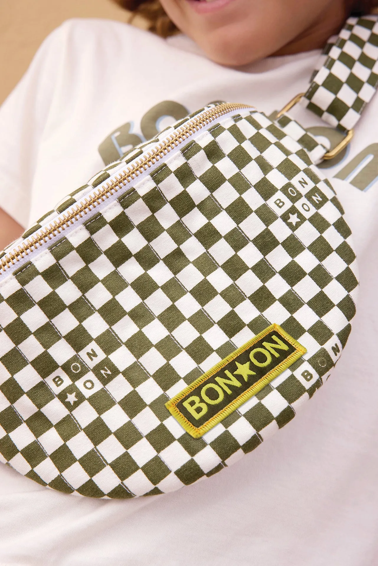 Bonton Damier Vert bæltetaske grøn ternet bomuld