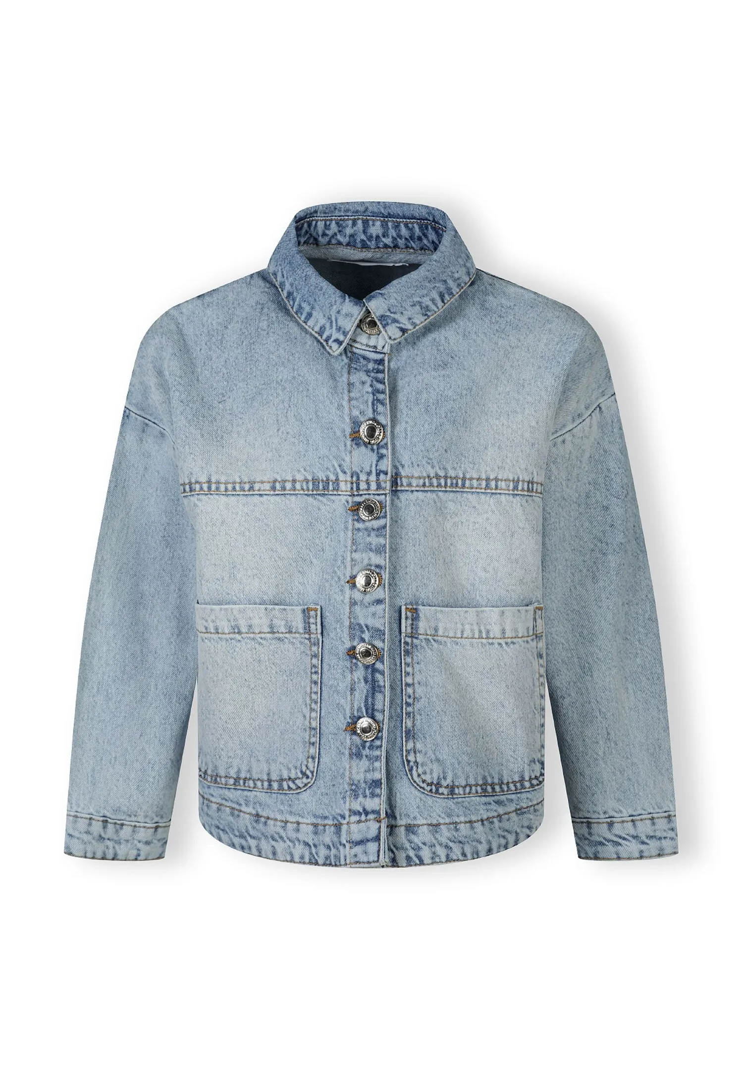 Minoti 43876 denimjakke lyseblå acid-wash uforet