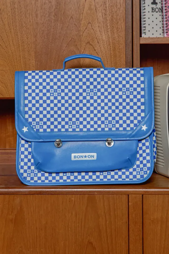 Bonton Damier skoletaske blå tern bomuld