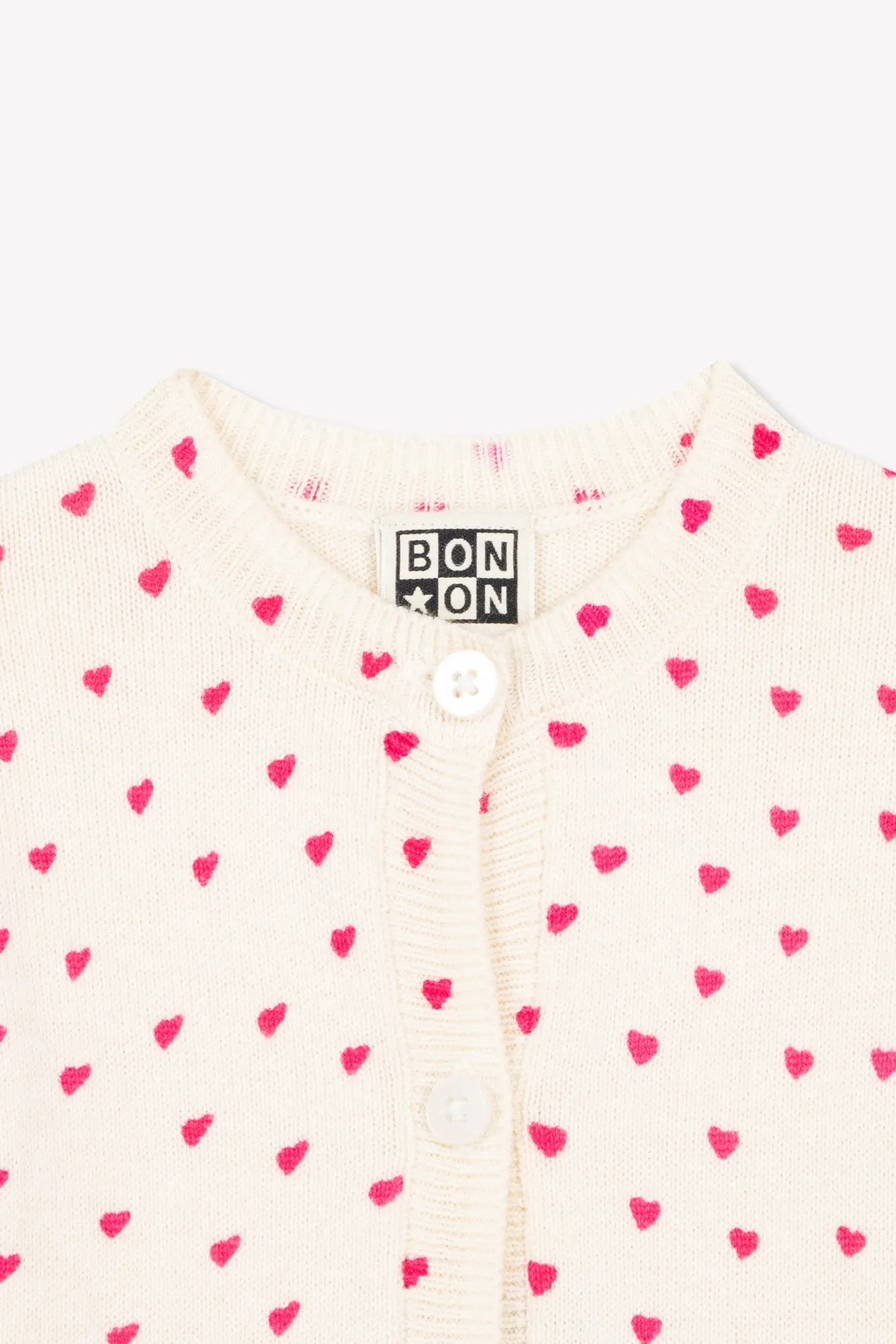 Bonton Lilet Love cardigan til baby ecru med rosa hjerter