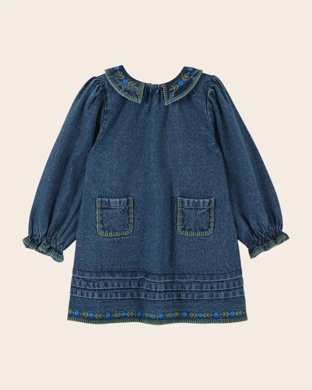 Emile et Ida Denim kjole blå broderet