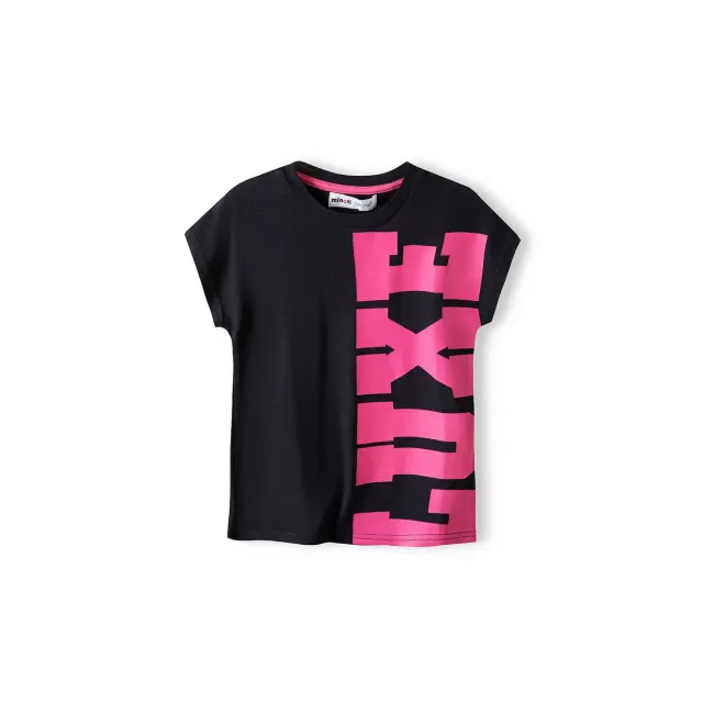 Minoti 38357 t-shirt sort pink skrift