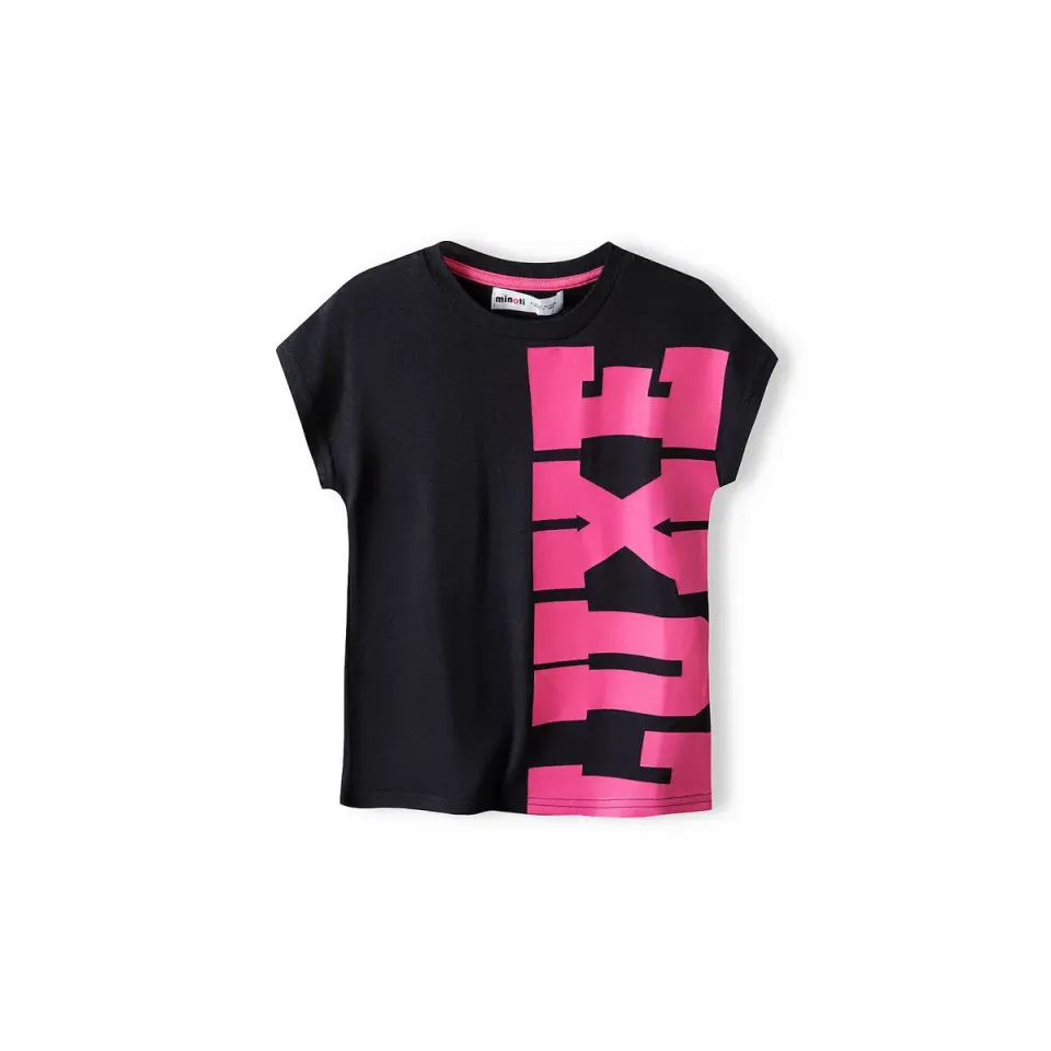 Minoti 38357 t-shirt sort pink skrift