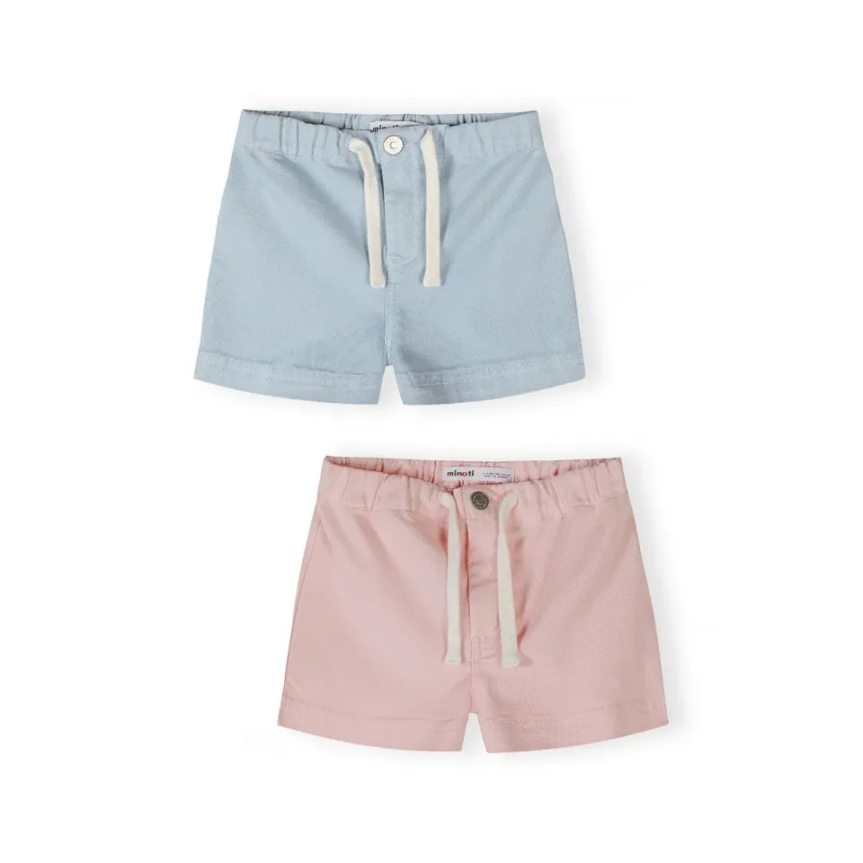 Minoti shorts 2-pak lyseblå rosa twill piger