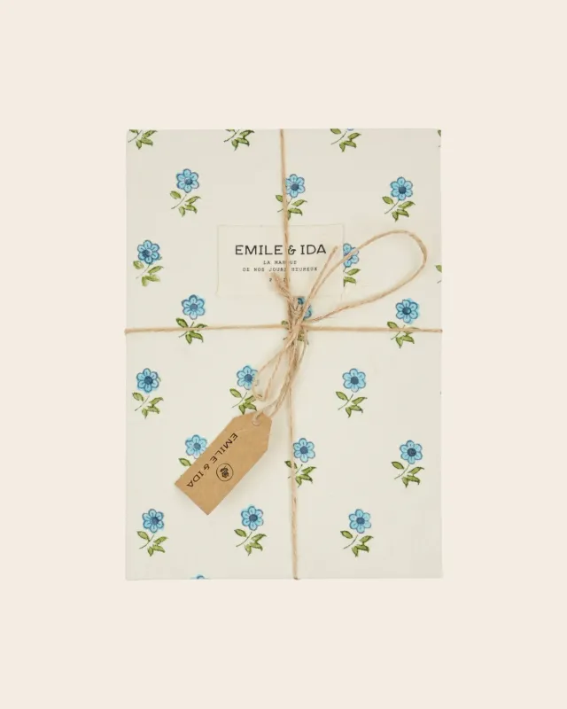 Emile et Ida Fleuri notesbog ecru blå blomster