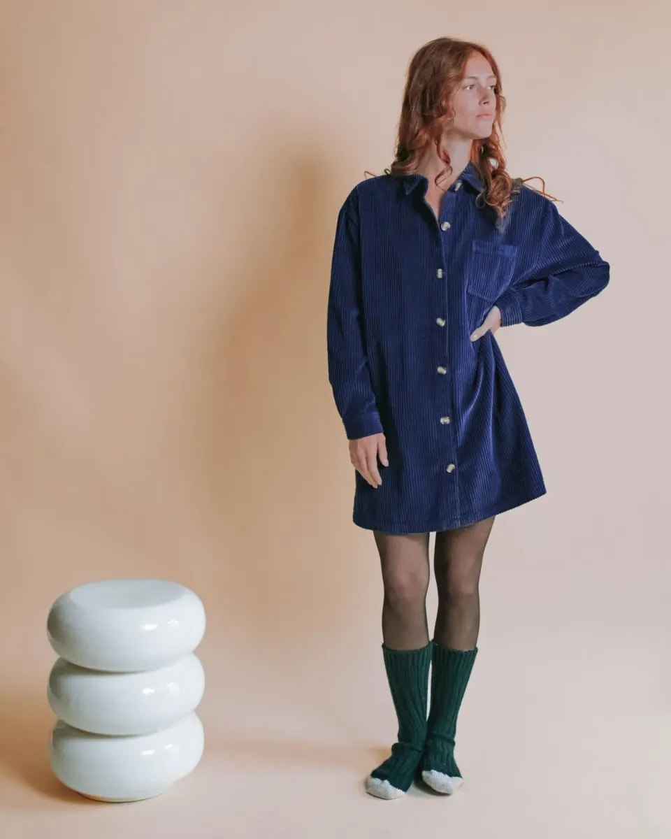 Emile et Ida skjortekjole fløjl indigo blå kjole