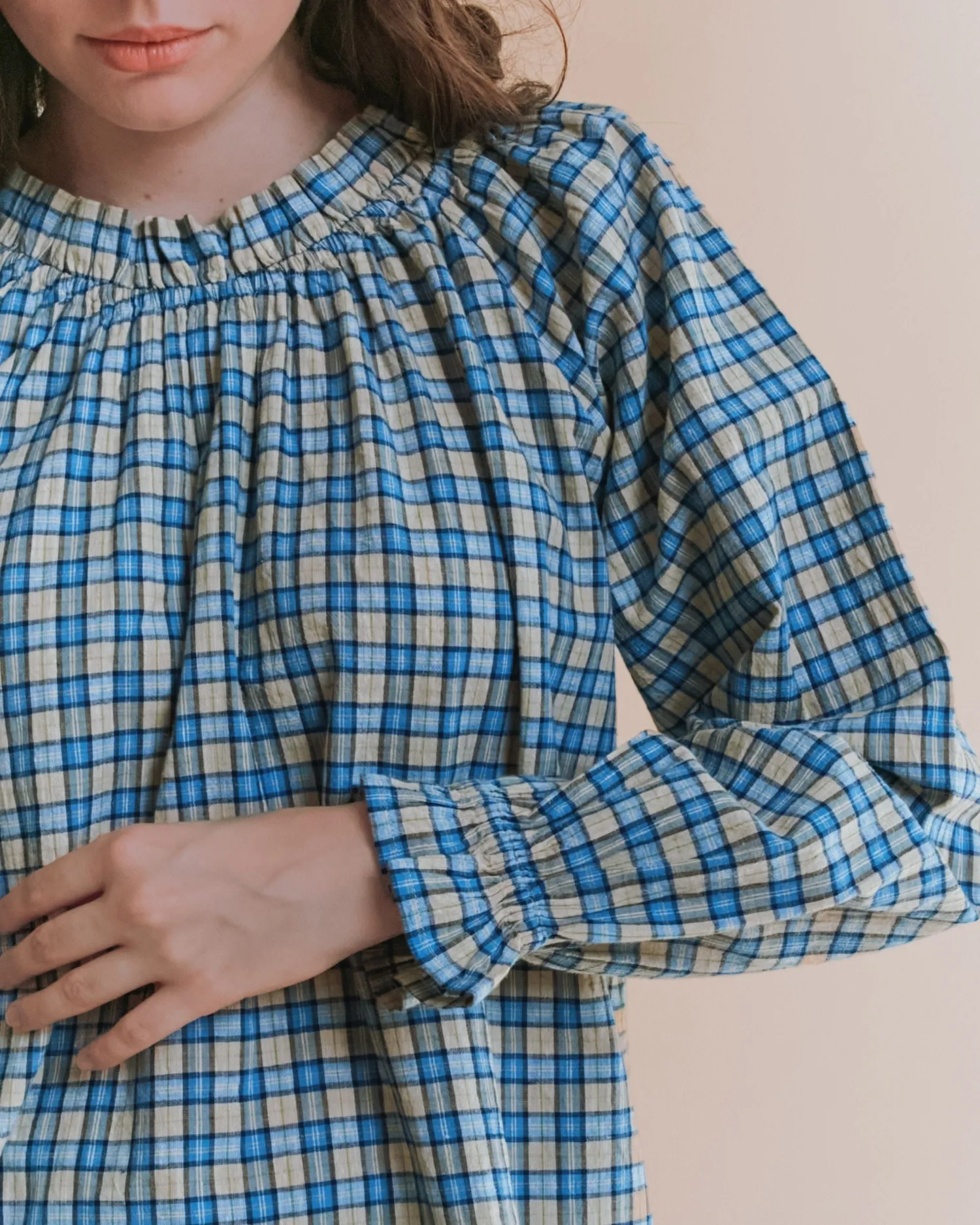 Emile et Ida Elvina bluse oversize blå ternet bomuld