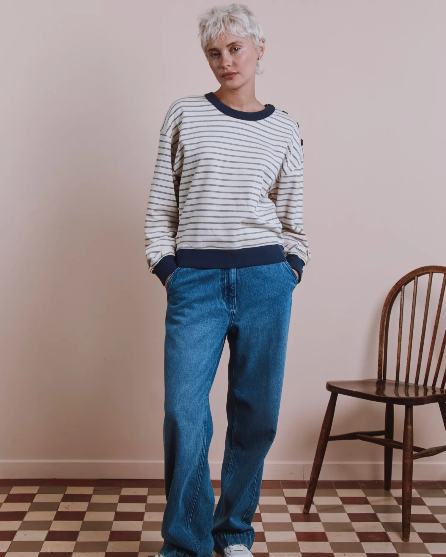 Emile et Ida Elliot sweatshirt dame ecru stribet øko