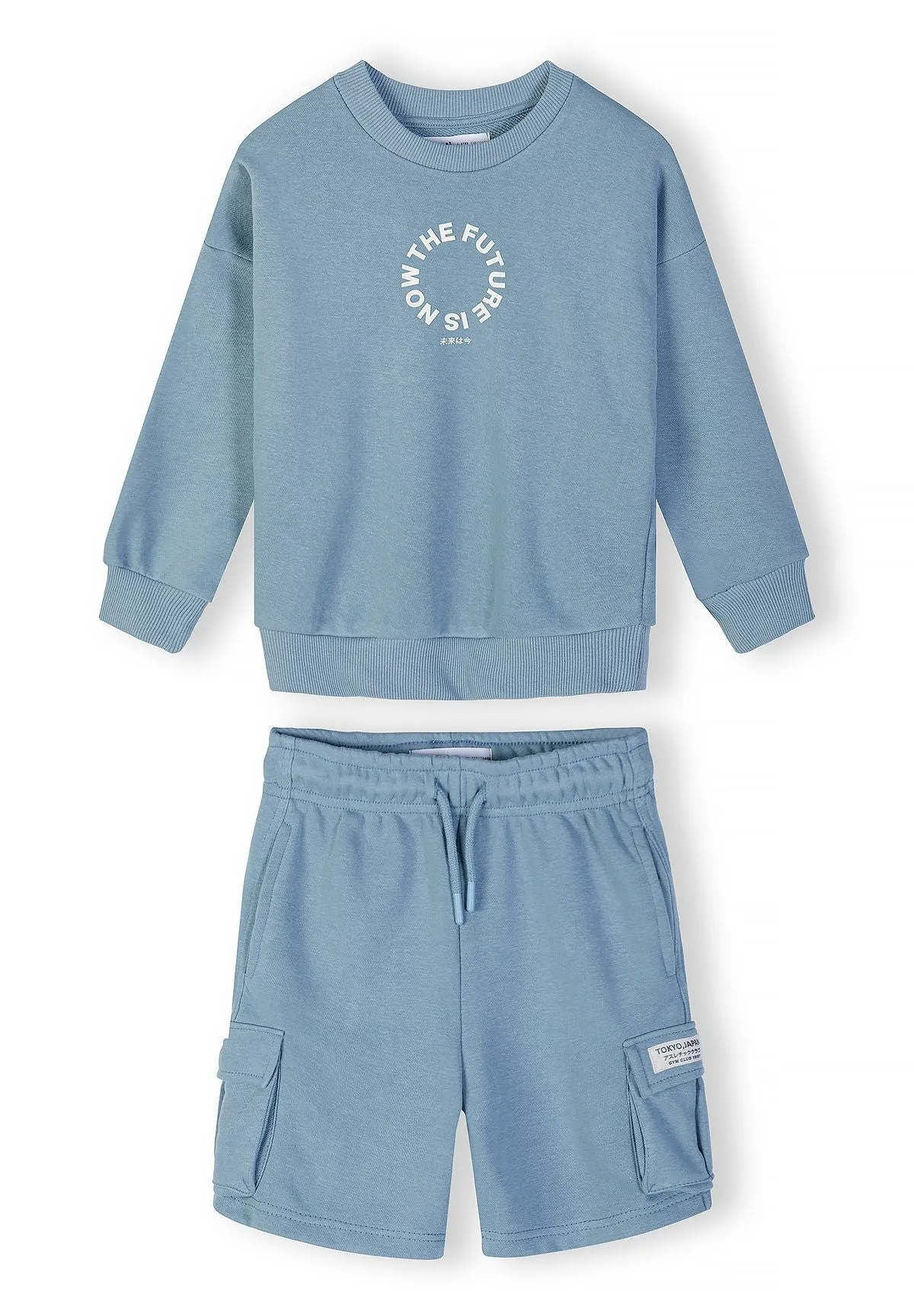 Minoti 44789 sæt blågrå drenge sweatshirt shorts