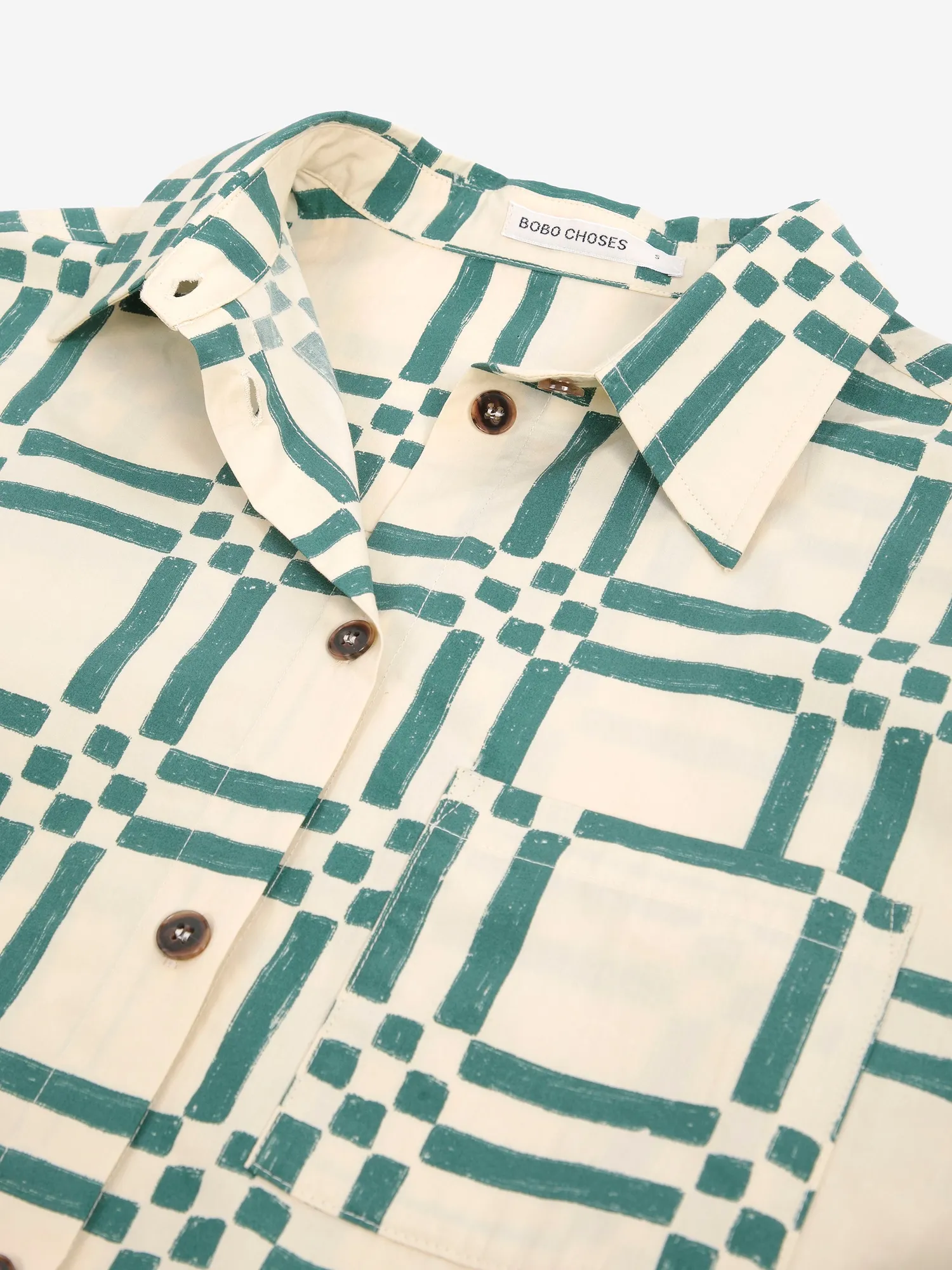 Bobo Choses Squares all over poplinskjorte beige XS