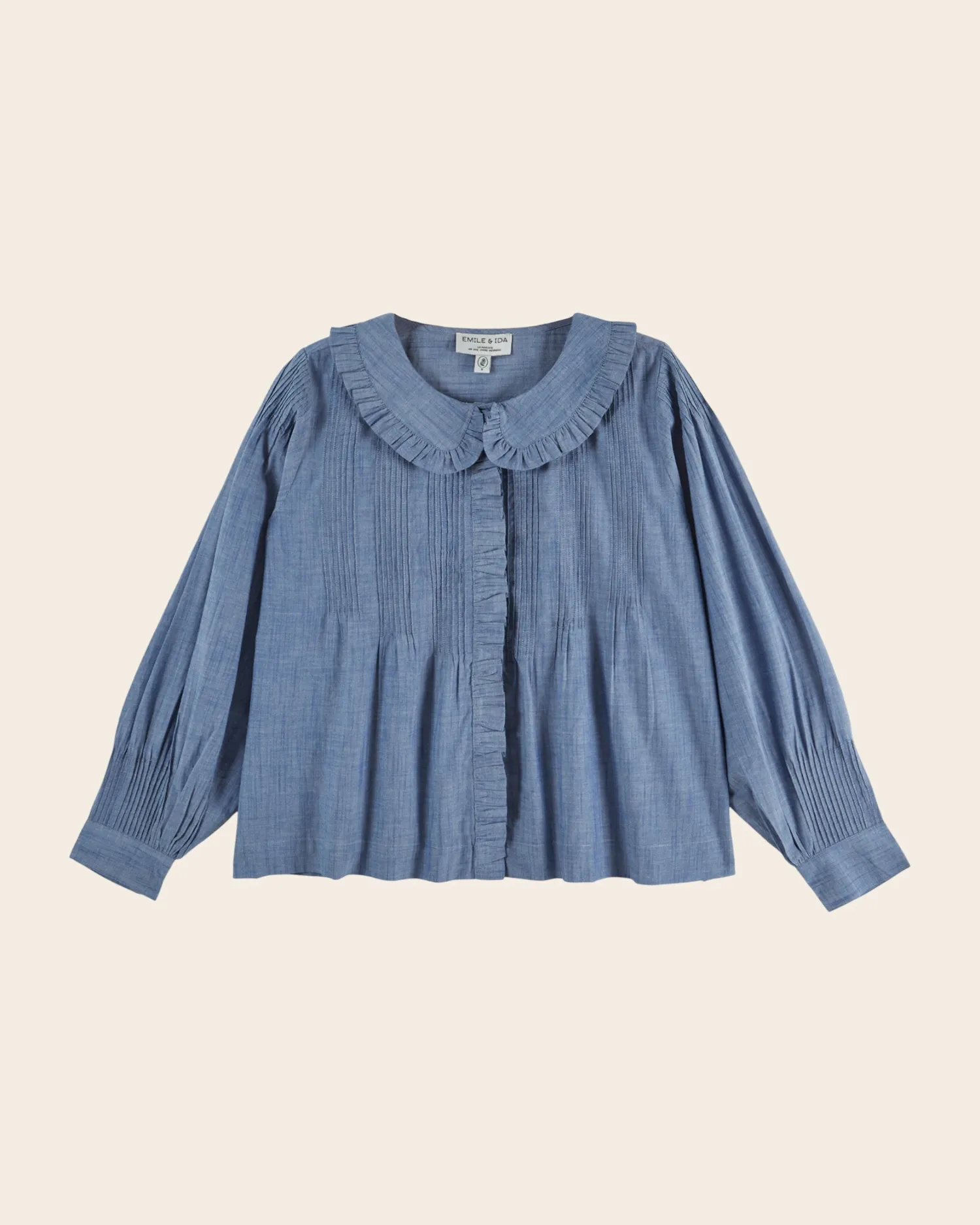 Emile et Ida Ella bluse chambray blå plisseret