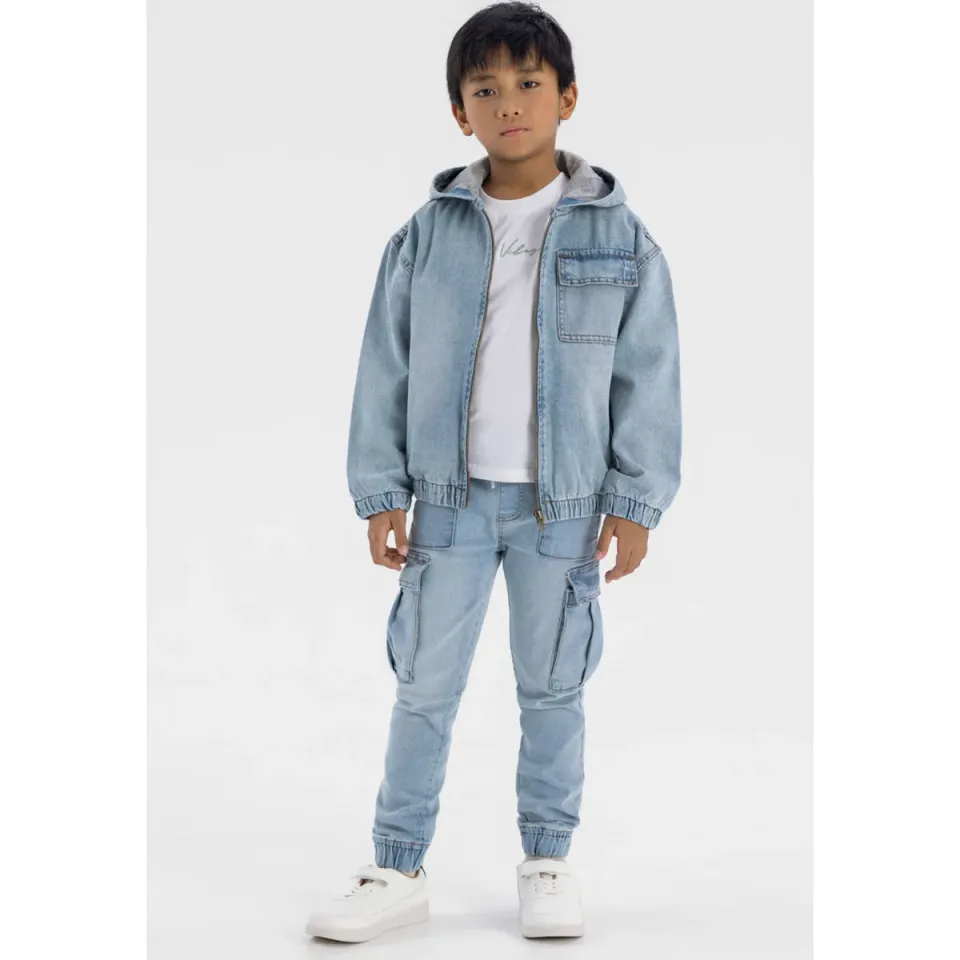 Minoti 42350 jeansjakke lyseblaa denim med haette