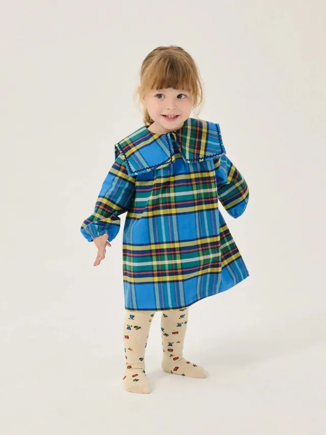 Bobo Choses All About Monsters Plaid kjole blå 12M bomuld