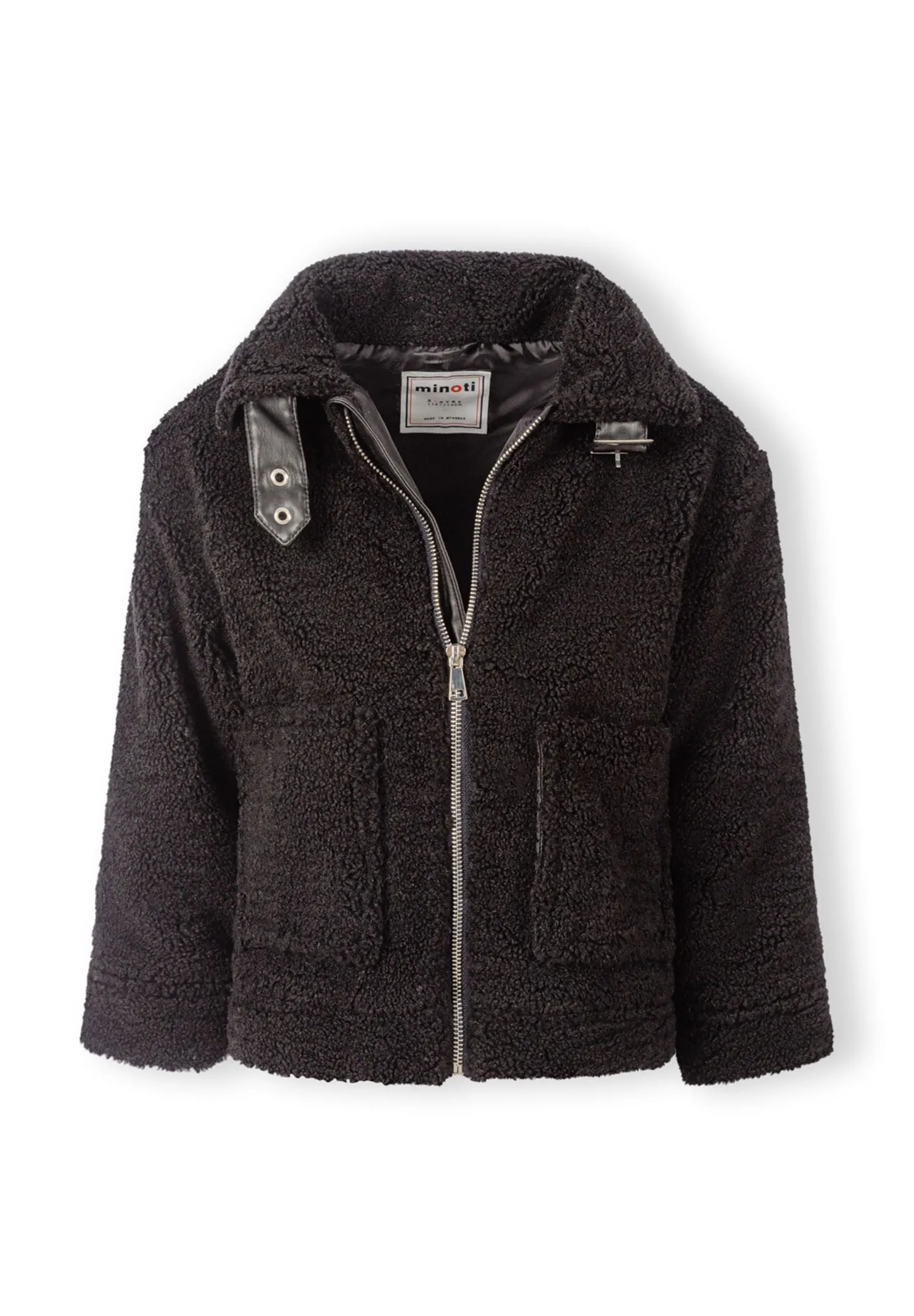 Minoti 43234 teddyjakke sort pige fleece hætte