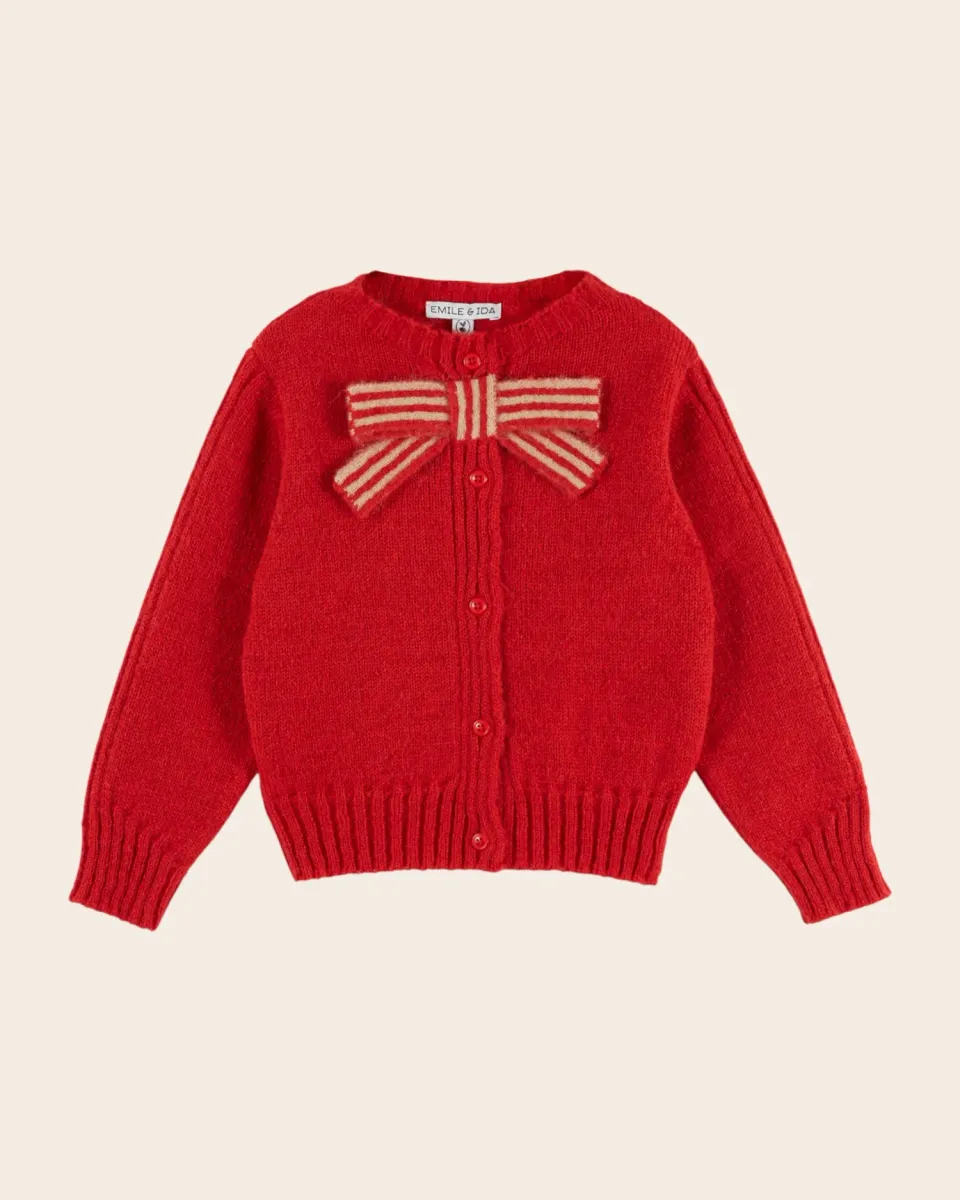 Emile et Ida Noeud rouge cardigan rød mohairuld