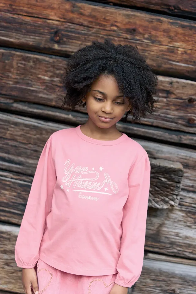 Bonton Titty Yeehaw T-shirt pink langærmet bomuld