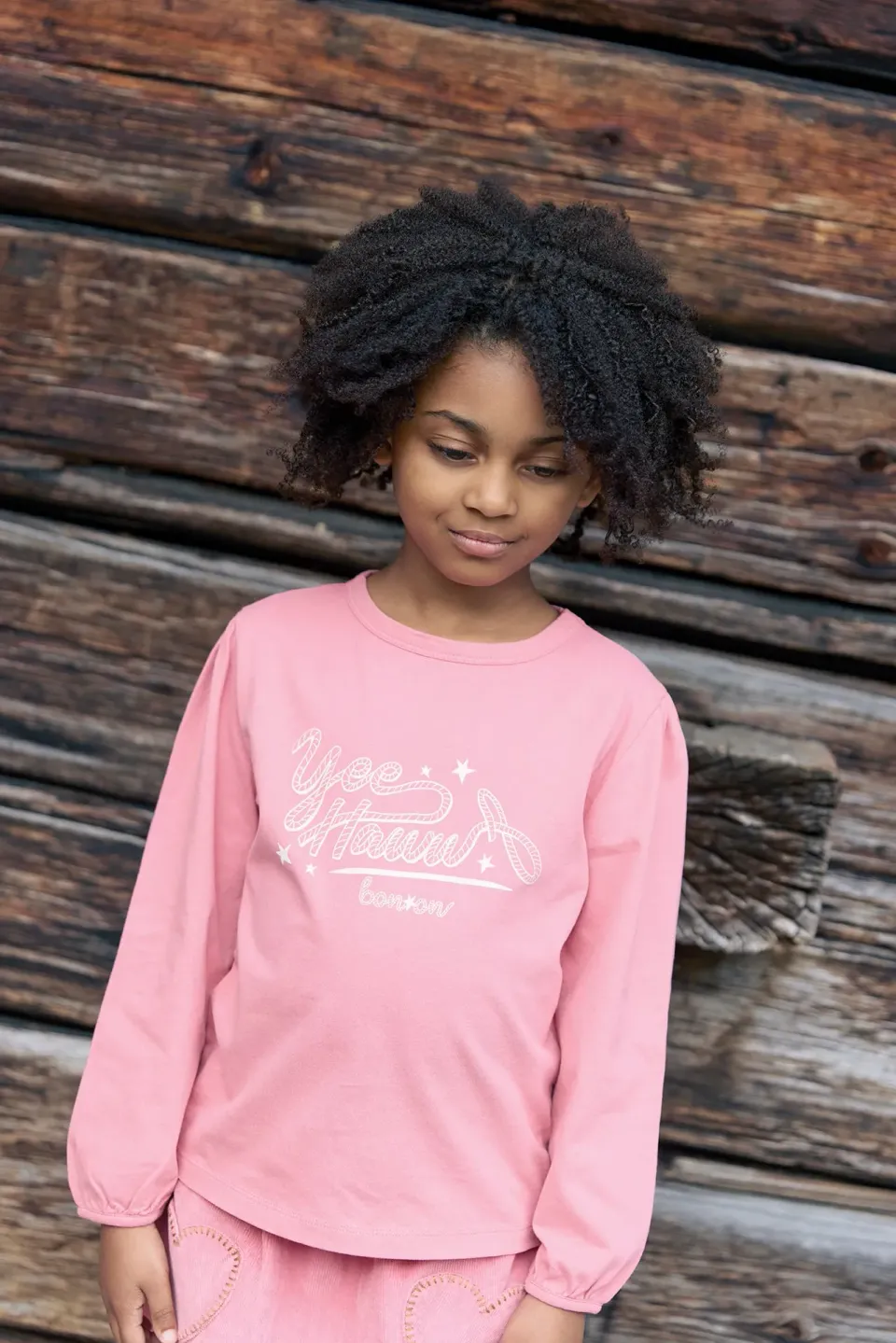 Bonton Titty Yeehaw T-shirt pink langærmet bomuld