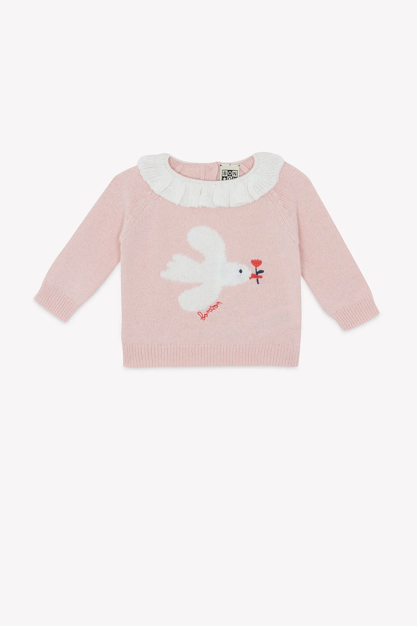 Bonton Lily Bird striktrøje rosa fugl 3M-3A