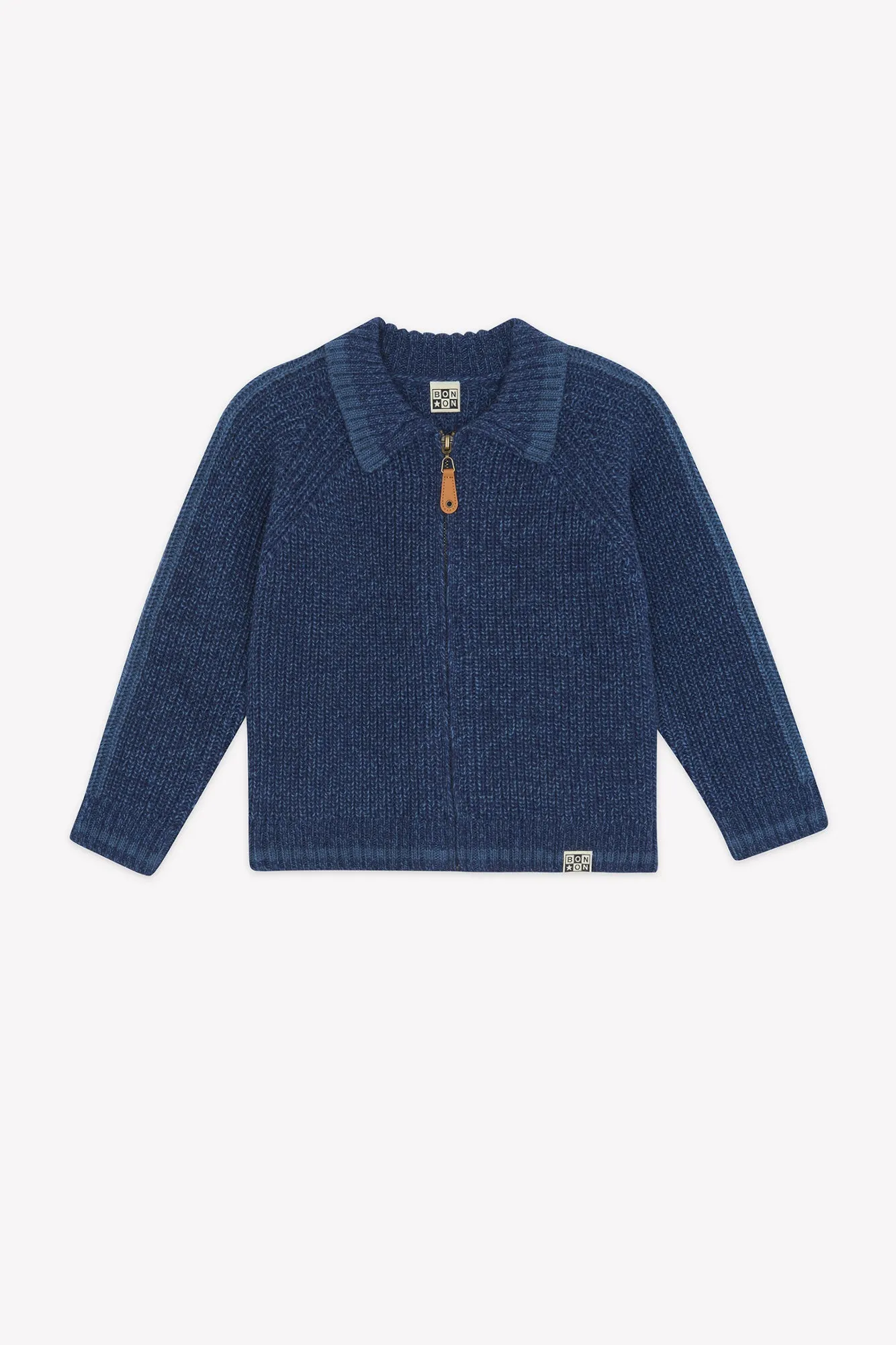 Bonton Pimpon Blue cardigan blå uld lynlås