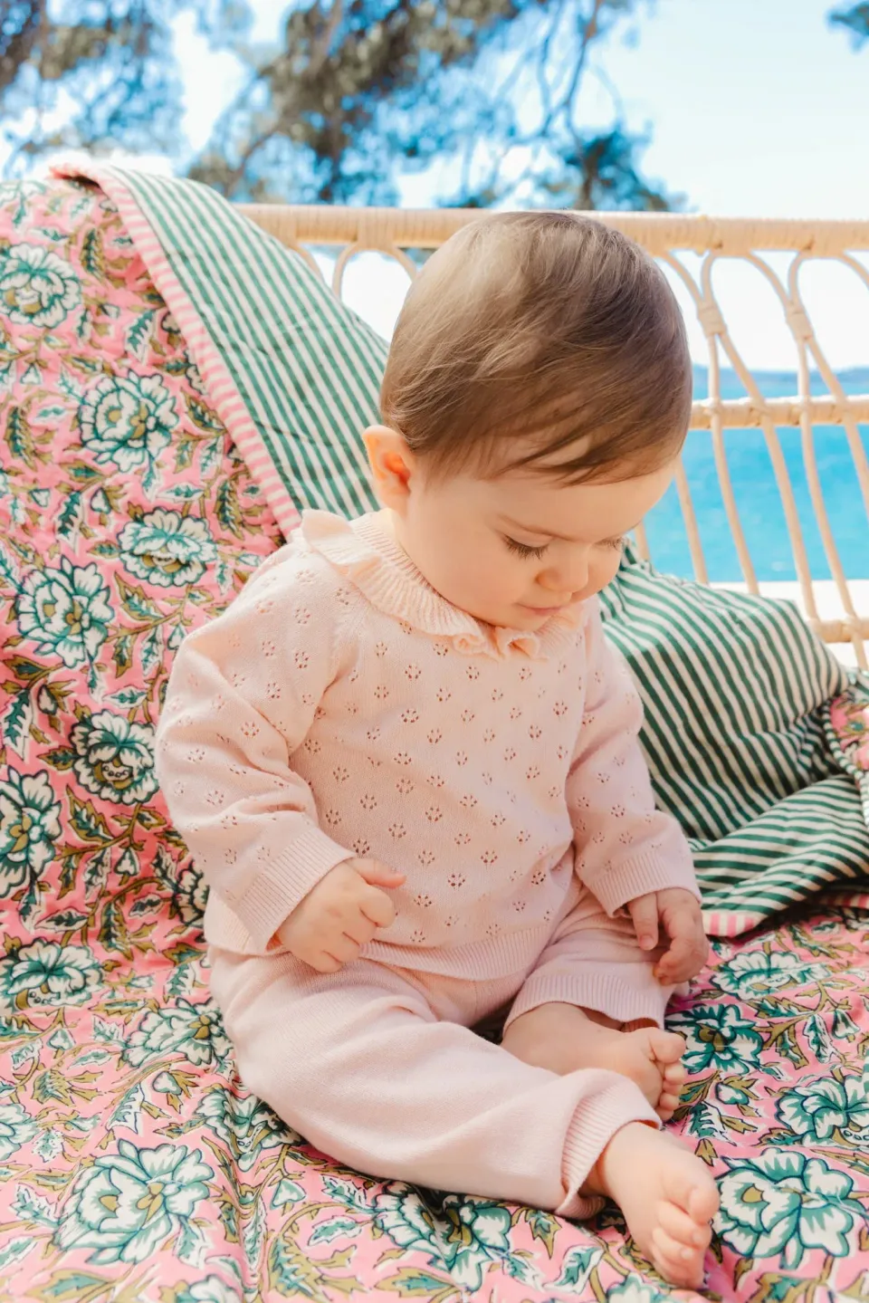 Bonton plaid quiltet tæppe rosa blomstret 186x140 cm