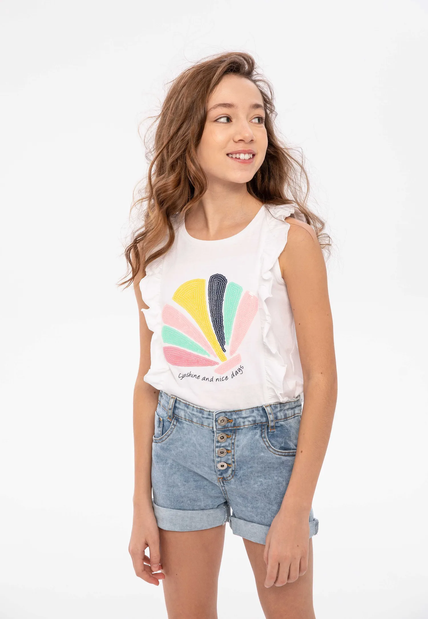 Minoti 38315 denimshorts pige lyseblå paillet