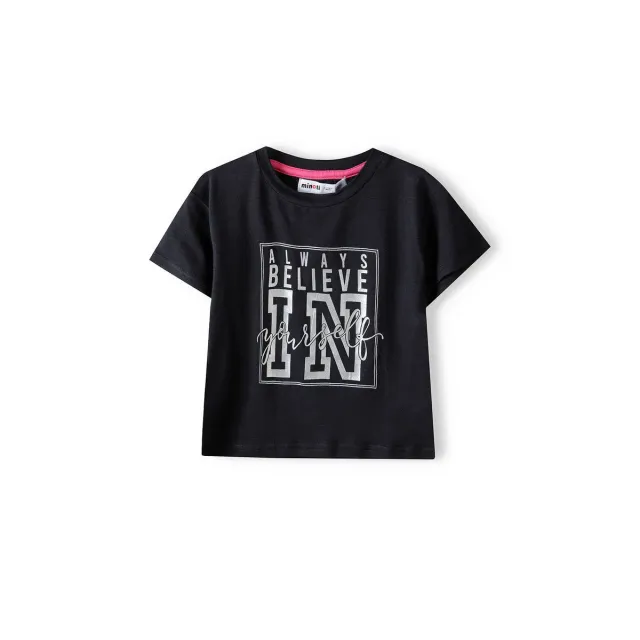 Minoti 38351 cropped t-shirt sort slogan viskose pige