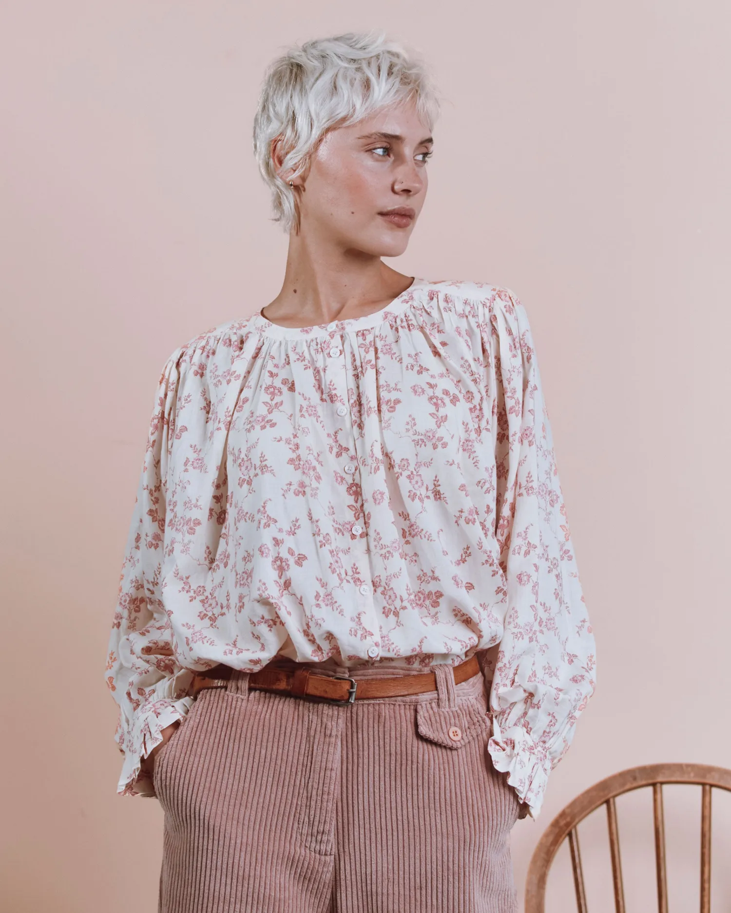 Emile et Ida Edounia Rosalie blouse ecru rosa økologisk