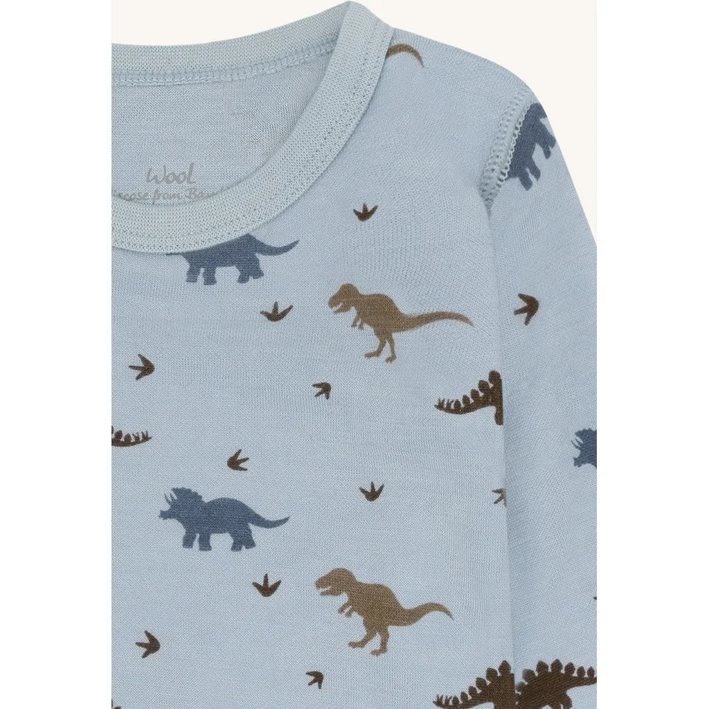Hust & Claire HCBaloo Dino langærmet body Baby Blue uld
