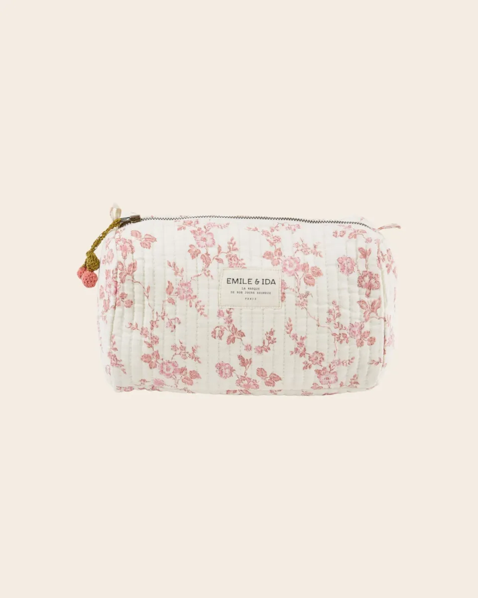 Emile et Ida toilettaske ecru rosa blomstret