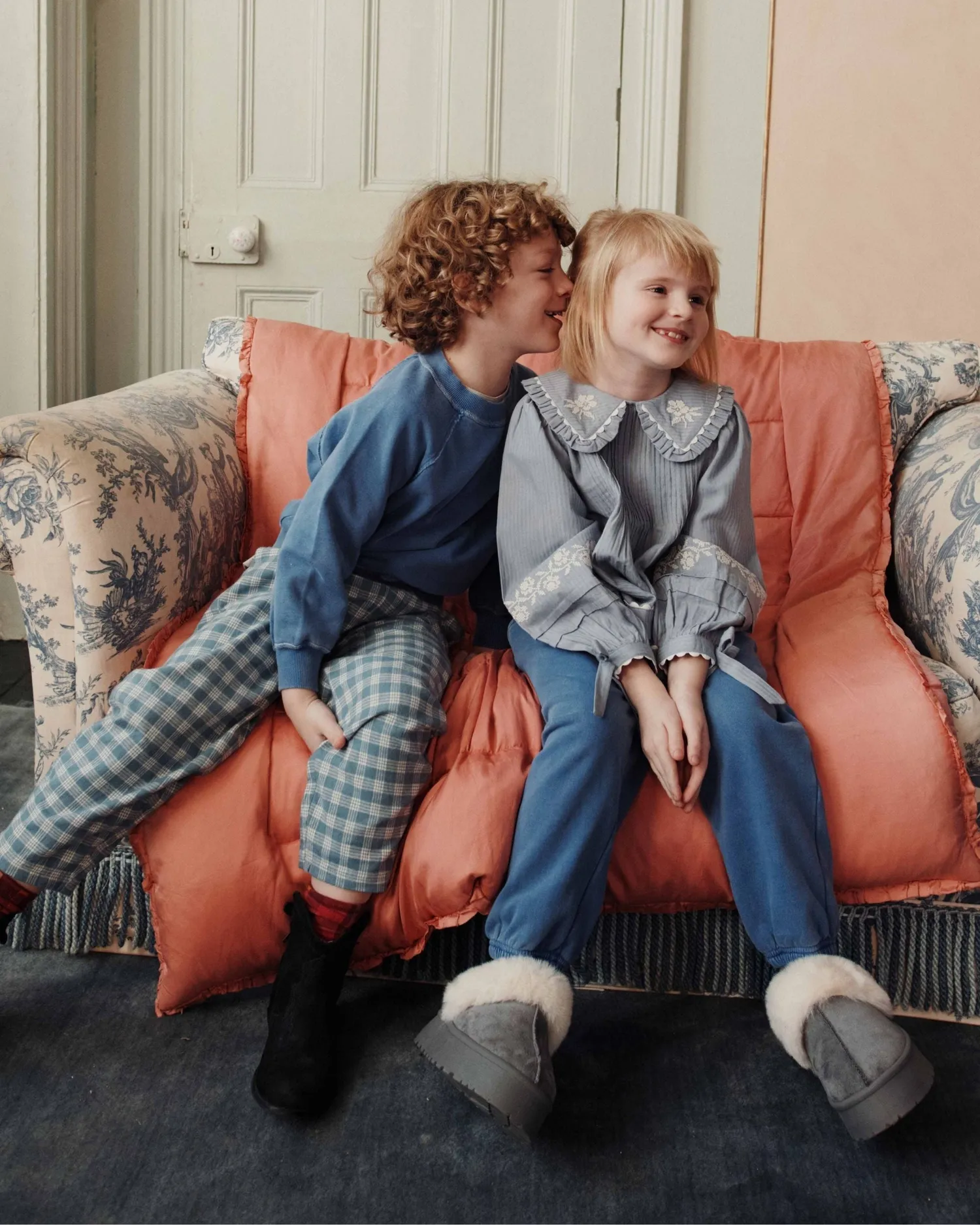 Emile et Ida Carreaux bukser blå ternet flannel