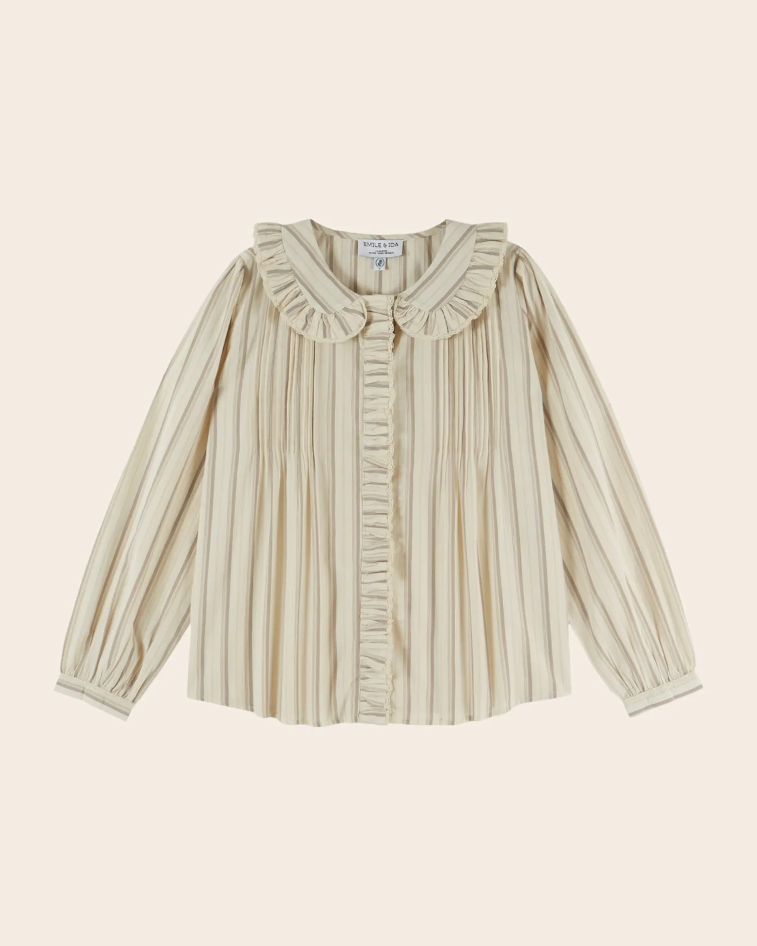 Emile et Ida Plissée Rayures Beige bluse beige stribet bomuld