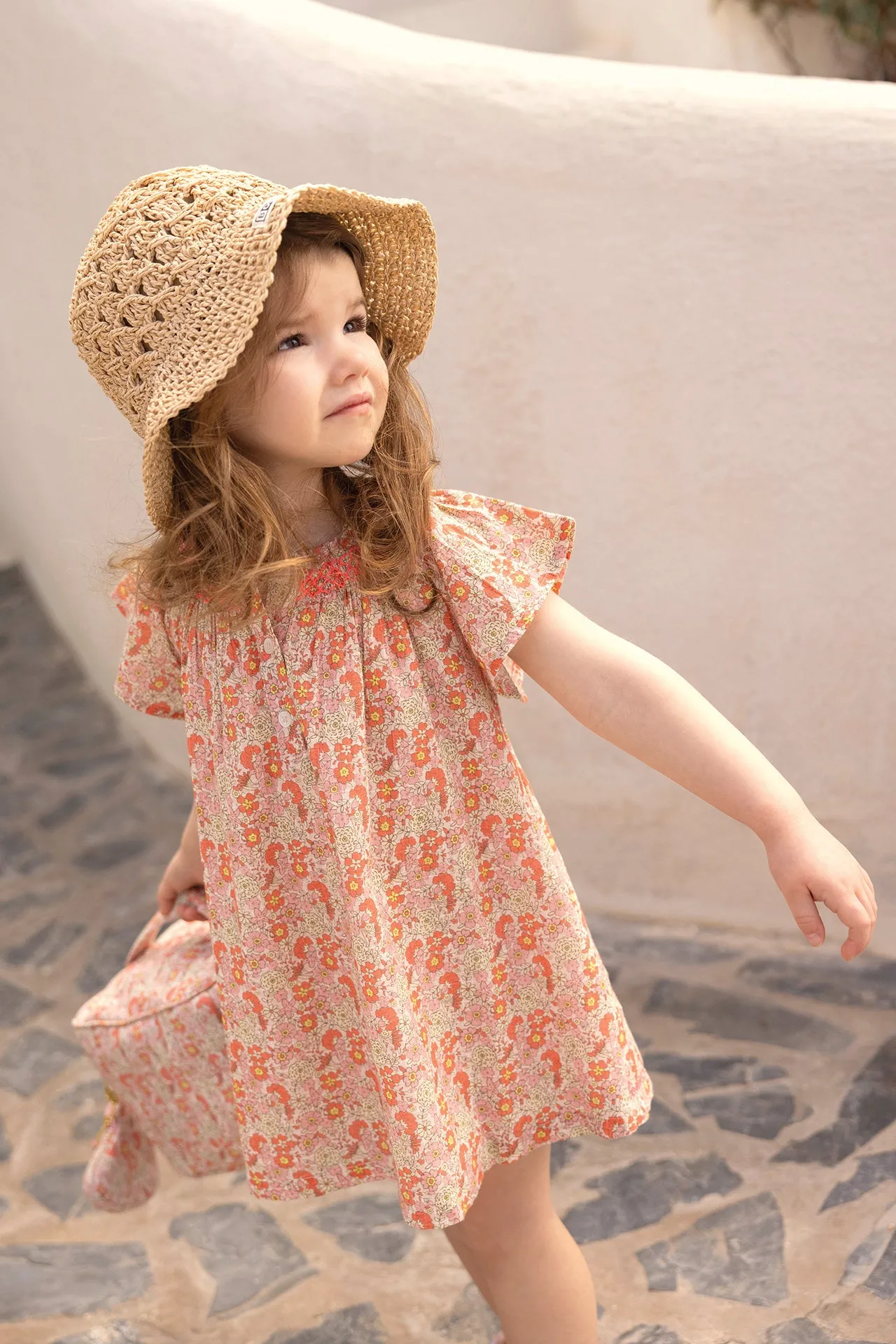 Bonton Noisette kjole rosa blomstret baby