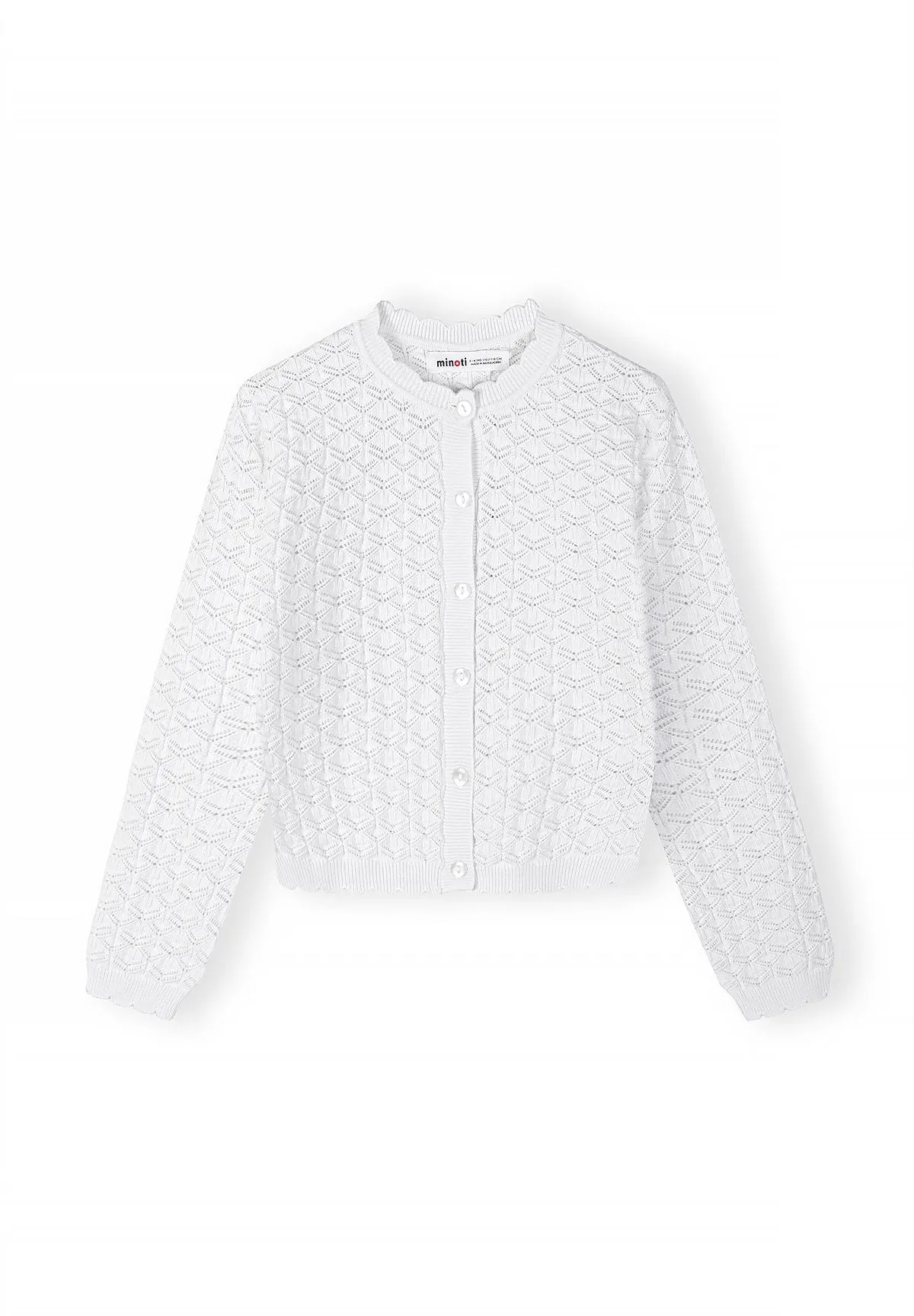 Minoti 44718 Strikcardigan hvid pointelle