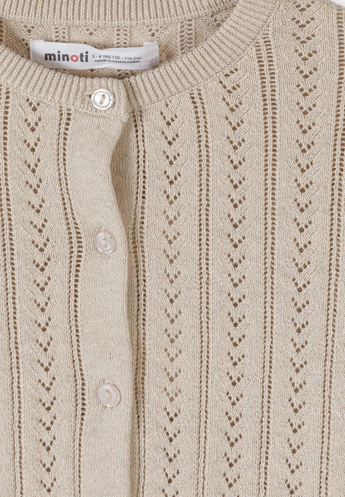 Minoti 45692 strikjakke beige 104 hulmønster